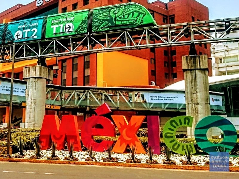 Terminal 1 exterior at Mexico City Airport AICM – departure zone for private Puebla transfers