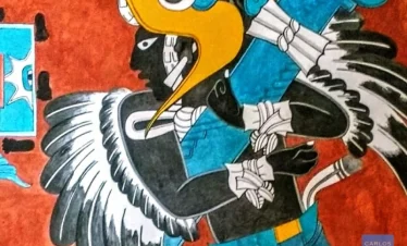 Ancient mural of the Eagle Warrior at Cacaxtla, showcasing vivid Mesoamerican artistry, mythological symbolism, and elite warrior iconography from pre-Hispanic times.