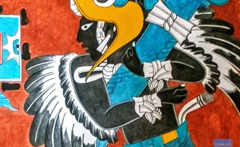 Ancient mural of the Eagle Warrior at Cacaxtla, showcasing vivid Mesoamerican artistry, mythological symbolism, and elite warrior iconography from pre-Hispanic times.