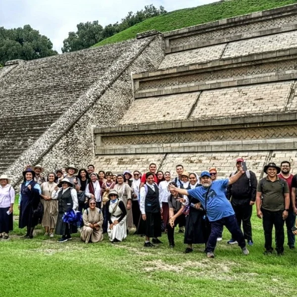 Visitors exploring the Toltec section of the Great Pyramid of Cholula, uncovering layers of ancient Mesoamerican history and architectural evolution beneath the iconic temple.