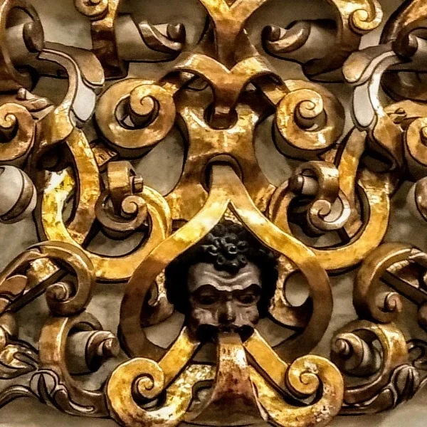 Detail of 17th-century stucco decoration covered with gold leaf in the Capilla del Rosario, Puebla’s Baroque jewel of sacred art