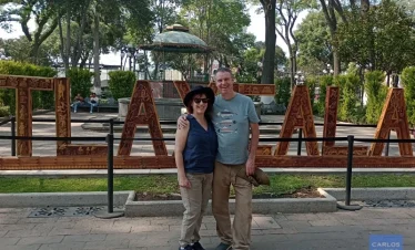 View of Tlaxcala’s city sign at the Zócalo, surrounded by colonial buildings and local charm, capturing the welcoming spirit of one of Mexico’s oldest cities.
