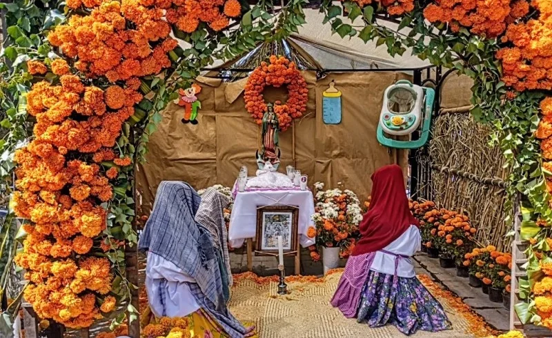 Day of the Dead altar for deceased children in Huaquechula, Puebla – adorned with toys, candles, and tender offerings honoring young souls.