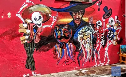 Murals in Atlixco celebrating Day of the Dead in Puebla with colorful tradition"