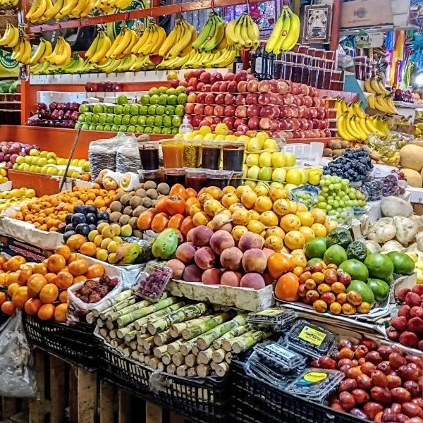 Assortment of seasonal fruits at Puebla market – fresh produce highlighting traditional Mexican flavors and culinary heritage.