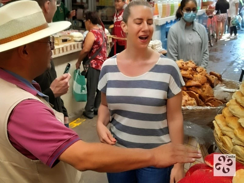 Local ingredients explained by a culinary guide in Puebla market – showcasing seasonal produce and cultural food traditions,